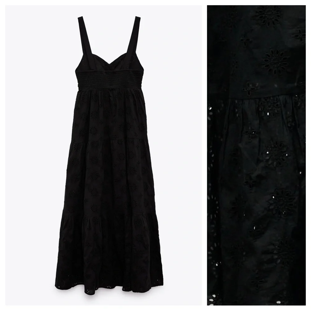 NWT. Zara Black Openwork Crossover V-neck Midi Tank Dress. Size S. - Picture 8 of 13